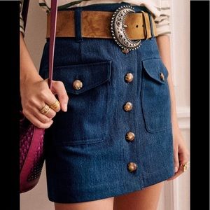 Sezane Bettie Skirt Blue Denim Size 2